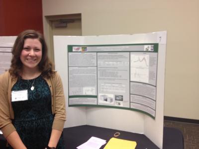 Paige Guillory ('18 Biology) presents research she and Ashley Ledet ('14 Chemistry) did under the supervision of Dr. Simmons